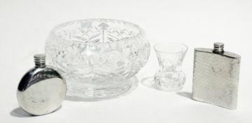 Cut glass fruit bowl together with small posy vase together with two pewter hip flasks (4)