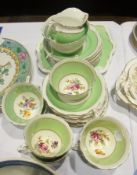 Foley china tea service, floral decorated with apple green borders