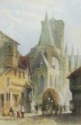 Watercolour drawing
Claude Hulke 
French town scene, signed, 31cm x 21cm