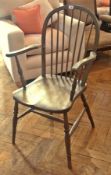 Three hardwood railback Windsor open armchairs each with elm seat, on turned supports