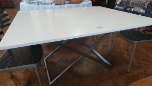 Modern white laquered and metal folding adjustable dining table, possibly Danish or Swedish