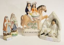 Collection of Staffordshire flatback models including an 18th century figure of a gentleman in