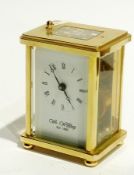 Carriage clock timepiece by William Widdop with enamel dial, raised on bun feet, height 10cms