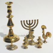 19th century brass ejector candlestick and other brassware (1 box)