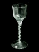 Old English wine glass, the ogee bowl with spiral flutes, the stem with double enamel opaque