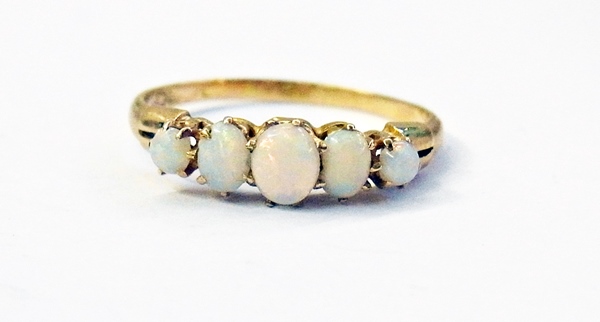 18ct gold five-stone opal ring, set five