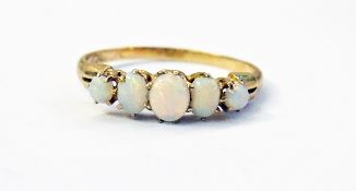 18ct gold five-stone opal ring, set five
