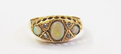 18ct gold opal and diamond ring set thre
