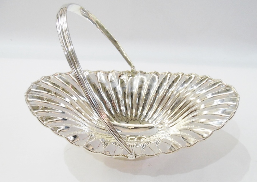 Victorian silver cake basket, oval with