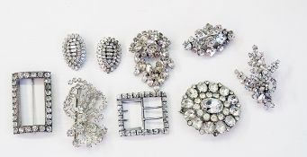 Two diamante buckles made into brooches