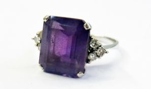 White metal, amethyst and diamond ring s