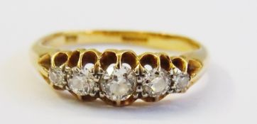 Gold and diamond five-stone dress ring,