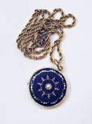 15ct gold blue enamel and cultured pearl