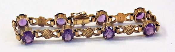 9ct gold and amethyst bracelet set eight
