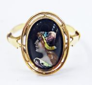 Gold and enamel ring, the openwork setti