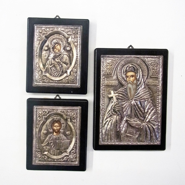 Three Greek silver icons, depicting the