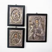 Three Greek silver icons, depicting the