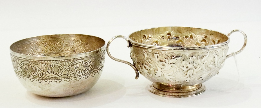 Silver-coloured metal two-handled sugar