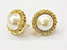 Pair 18ct gold and mabe pearl earrings,