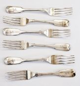 Set of five Victorian silver fiddle patt