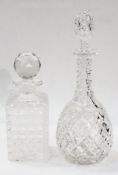 Square cut glass decanter with stopper,