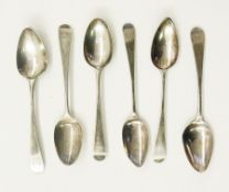 Set of six Georgian silver teaspoons, Ol