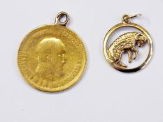 Danish gold coin pendant and a small gol