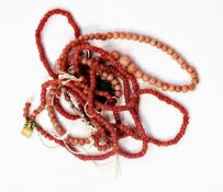 Three various coral bead necklaces