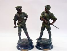 Pair French bronzed spelter conquistador