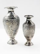Two Persian silver ovoid-shaped vases, w
