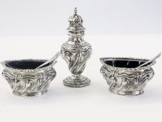 Victorian silver cruet set comprising pa