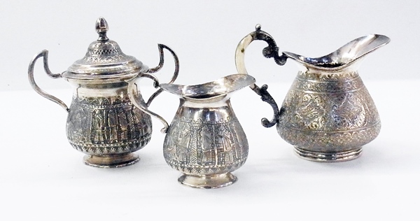 Eastern white metal sugar bowl and cover