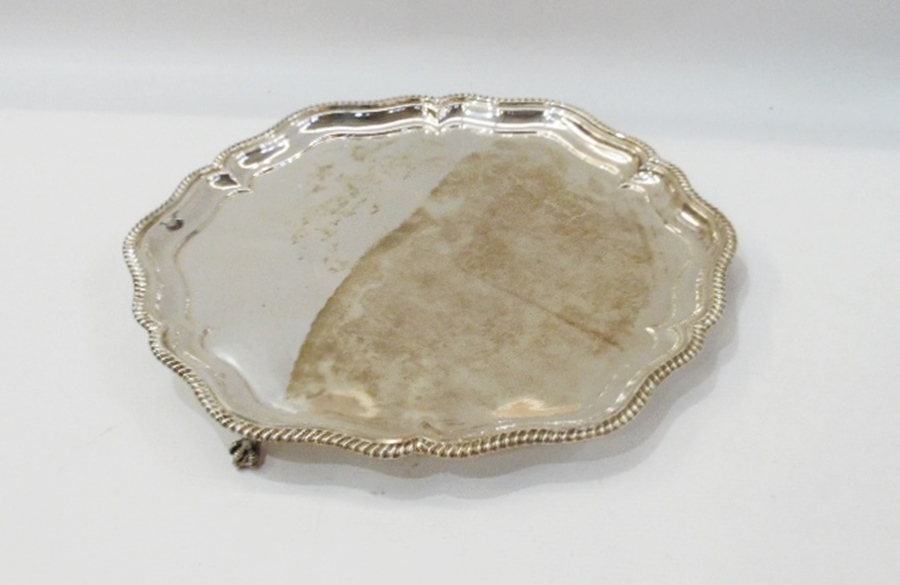 Silver salver with raised and gadrooned