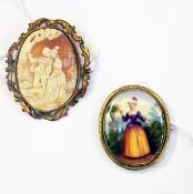 Carved shell cameo brooch with two figur