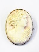 Gilt metal cameo brooch, head and should