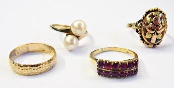 18ct gold and pink stone ring set two ro