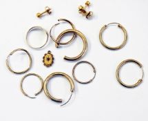 Quantity gold hoop and other earrings