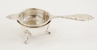 Silver tea strainer and stand, the strai