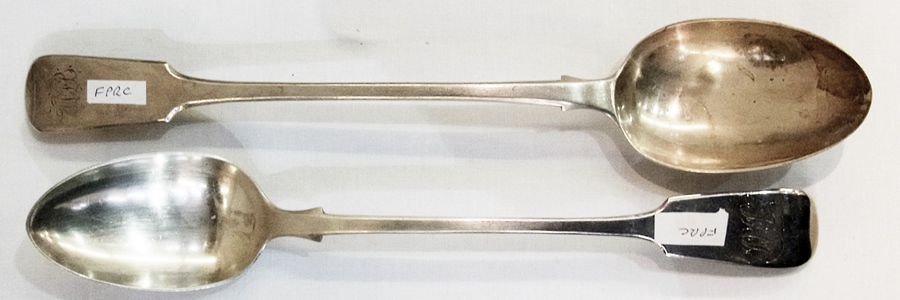 A silver fiddle pattern basting spoon, London 1938 and another, William IV 1836 7.9oz