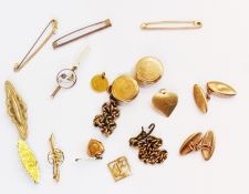 A pair of 9ct gold cufflinks, a pair of 9ct gold studs, two Victorian 9ct gold brooches and