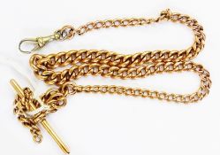 A 15ct gold graduated curb-link watch chain, the bar stamped 15 - 596g, 1.3oz