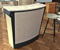 A modern bar, with faux marble laminate top, to tapering shaped front together with a bar stool (2)