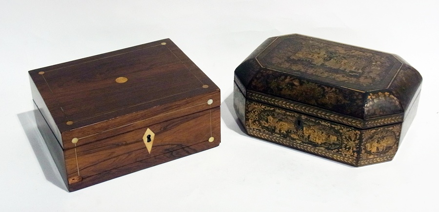 Victorian mahogany workbox and another oriental-style lacquer workbox