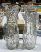 Pair of large clear cut glass vases, of waisted form, 36cm high