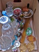 A wooden workbox, wicker basket, a quantity of silver plate and other decorative items (3 boxes)