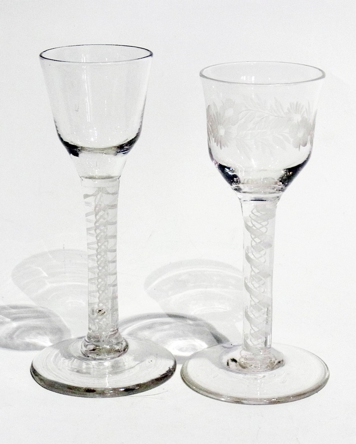 Georgian wine, with opaque multi-twist stem and engraved floral glass, 14cm high and another similar