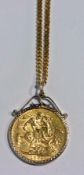 Victorian sovereign, 1898 in pendant mount on 9ct gold fine curb-link chain