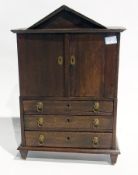 Georgian style oak miniature linen press/cabinet, comprising cupboard and three drawers, overall