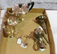 A Mappin & Webb silver plated three-piece teaset, a syphon and other items (1 box)