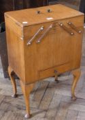 20th century oak sewing box, on cabriole supports, 47cm wide